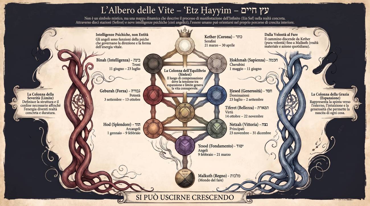L'Albero delle Vite — mappa delle dieci Sefirot e dei nove cori angelici