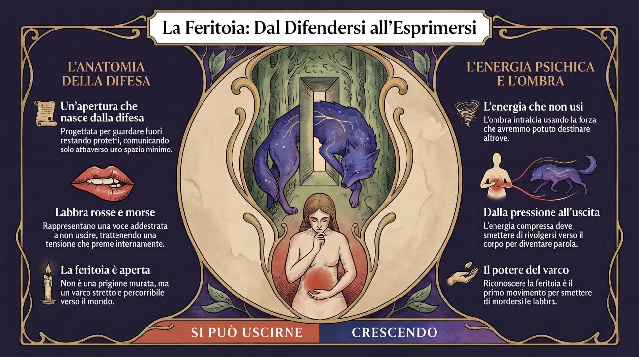 Illustrazione Parte II — La feritoia: un'apertura che nasce dalla difesa.