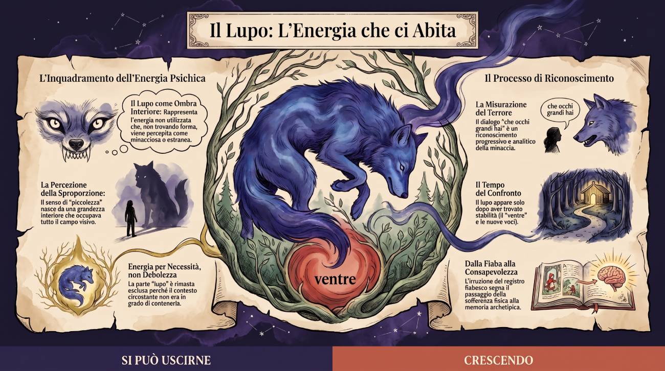 Illustrazione Parte IV — Il lupo: la grandezza percepita come sproporzionata e minacciosa.