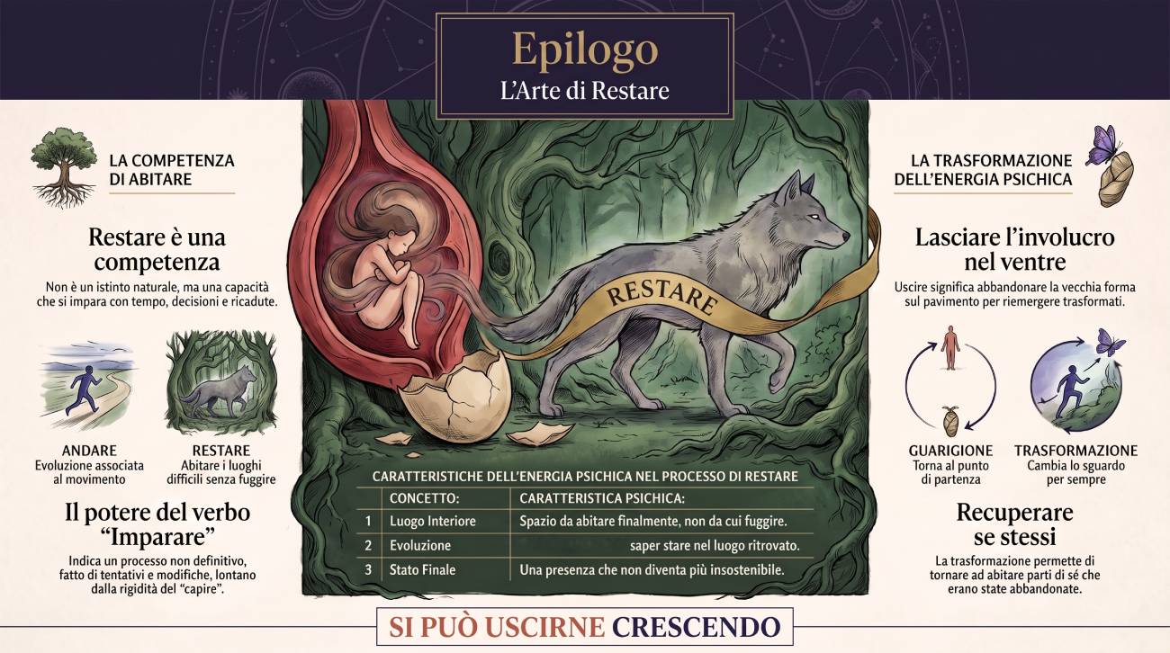 Illustrazione Epilogo — Il restare: la competenza di abitare i propri luoghi.