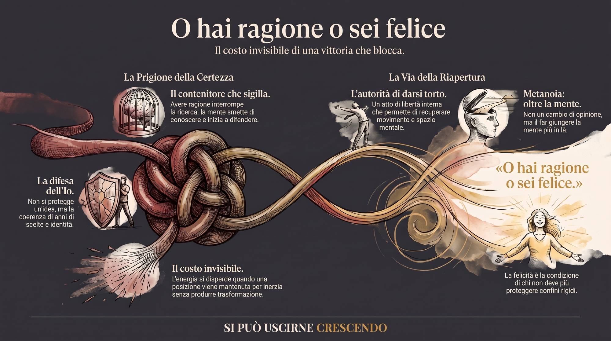 Illustrazione: una figura che tiene fermo un punto mentre tutto attorno si muove.