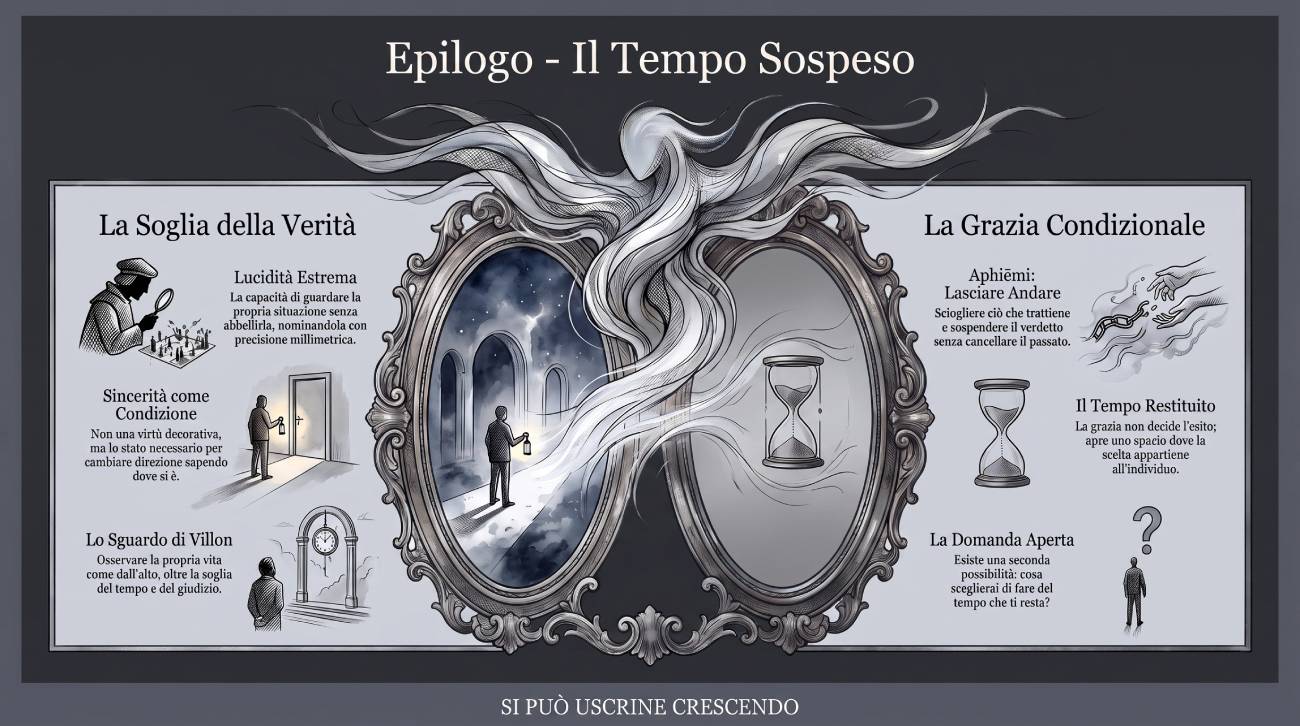 Infografica Epilogo #24 ḤaHeWuYaH: il tempo sospeso, François Villon e la porta che non si chiude.