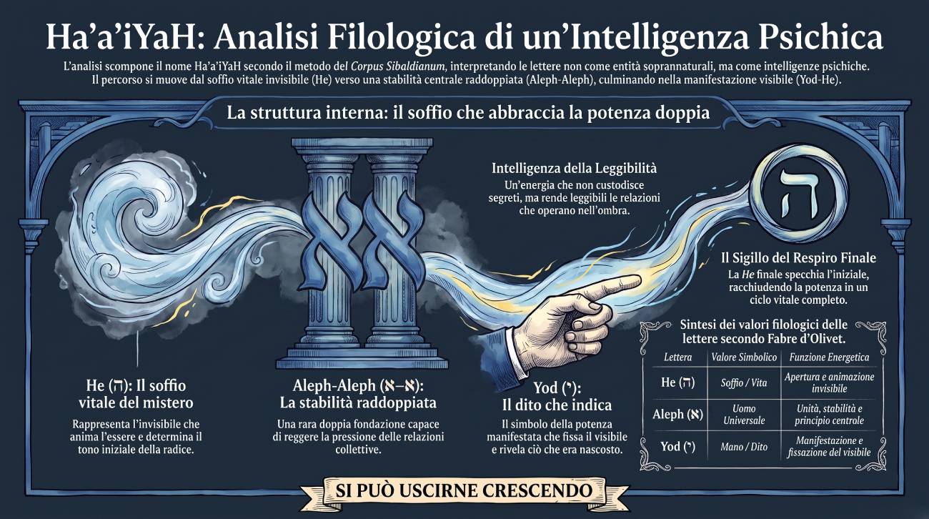 Infografica Parte II #26 HaʼaʼiYaH: analisi filologica delle lettere secondo Fabre d'Olivet.