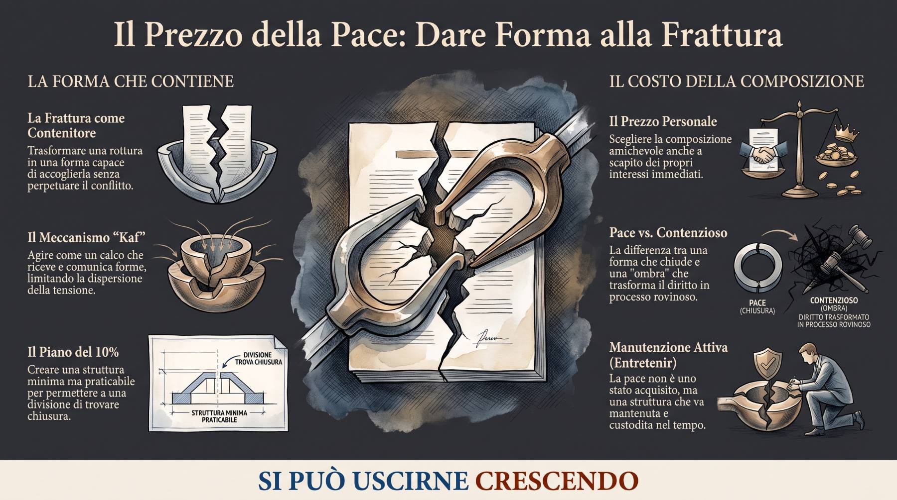Infografica Parte I — Il prezzo della pace: la Kaf come contenitore, la mano semi-chiusa di d'Olivet. Il Proclama come forma che contiene la frattura senza eliminarla.