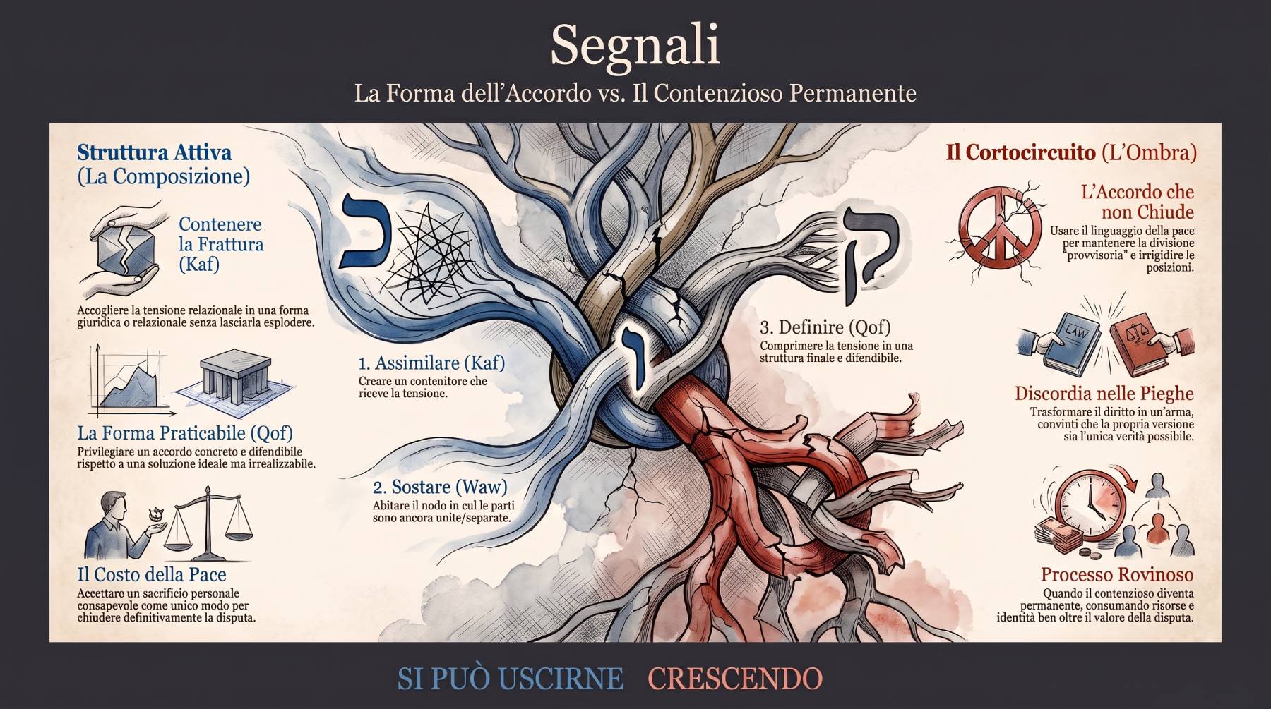 Infografica Segnali — KaWaQiYaH: la pace che serve a eliminare il disagio di chi la cerca. La divisione nominata provvisoria che si irrigidisce nel tempo.