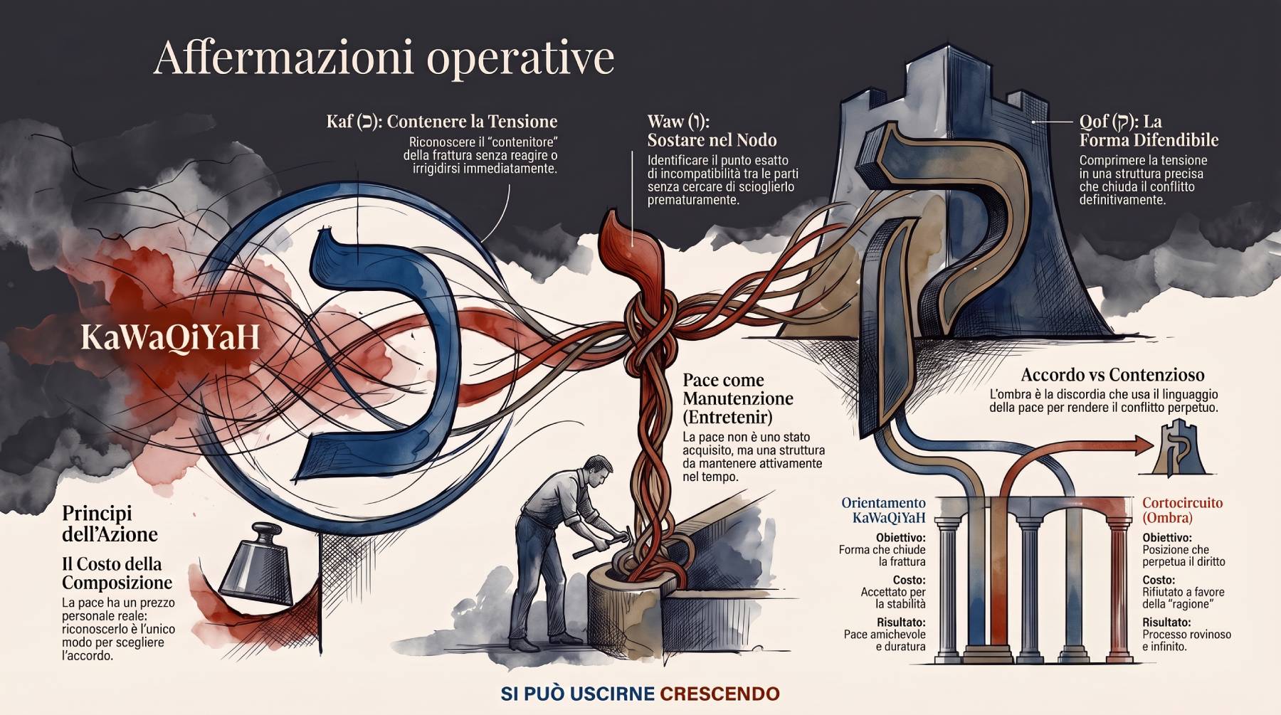Infografica Affermazioni operative — KaWaQiYaH: il rapporto tra forma difendibile e costo scelto. Non la vittoria, ma il gesto scelto.