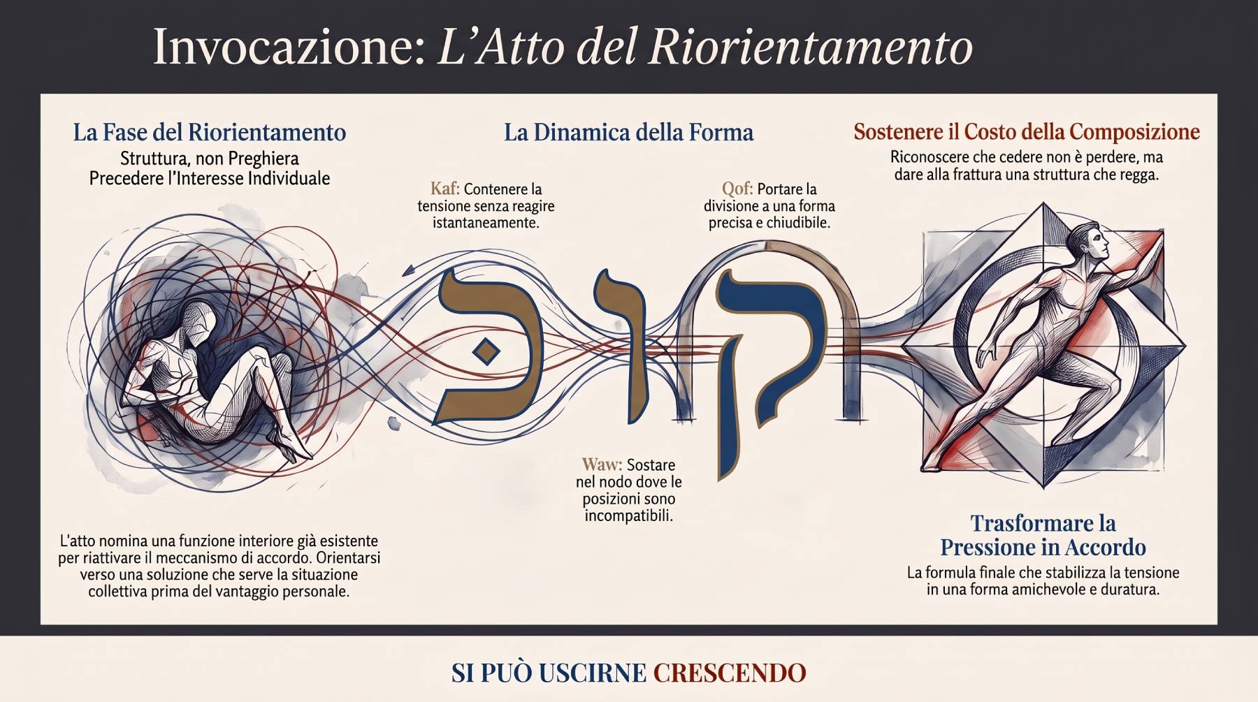 Infografica Invocazione — KaWaQiYaH: orientamento verso qualcosa che precede l'interesse individuale. Registro contemplativo e concreto.