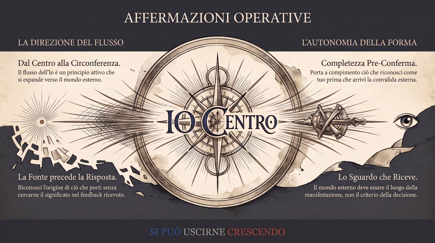 Affermazioni operative — ʼANiYʼeL: sette formulazioni operative sulla direzione della manifestazione e il rapporto con lo sguardo esterno.